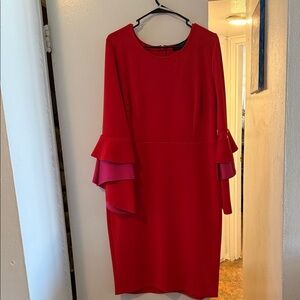 Eloquii Red Long Sleeve Dress with Ruffle Detail